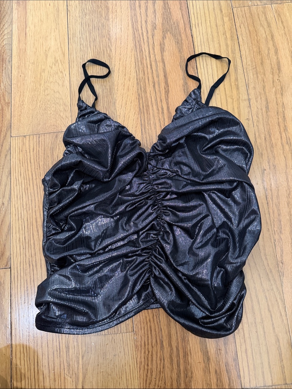 Zara Shimmery Black Ruched Camisole